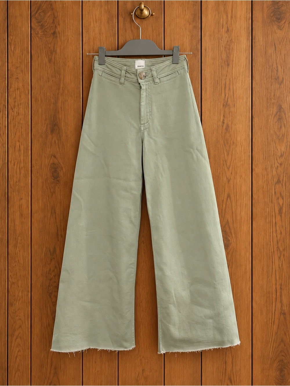Anthropologie Maeve Ettie Sage Green High Rise Wide Leg Crop Pants 25